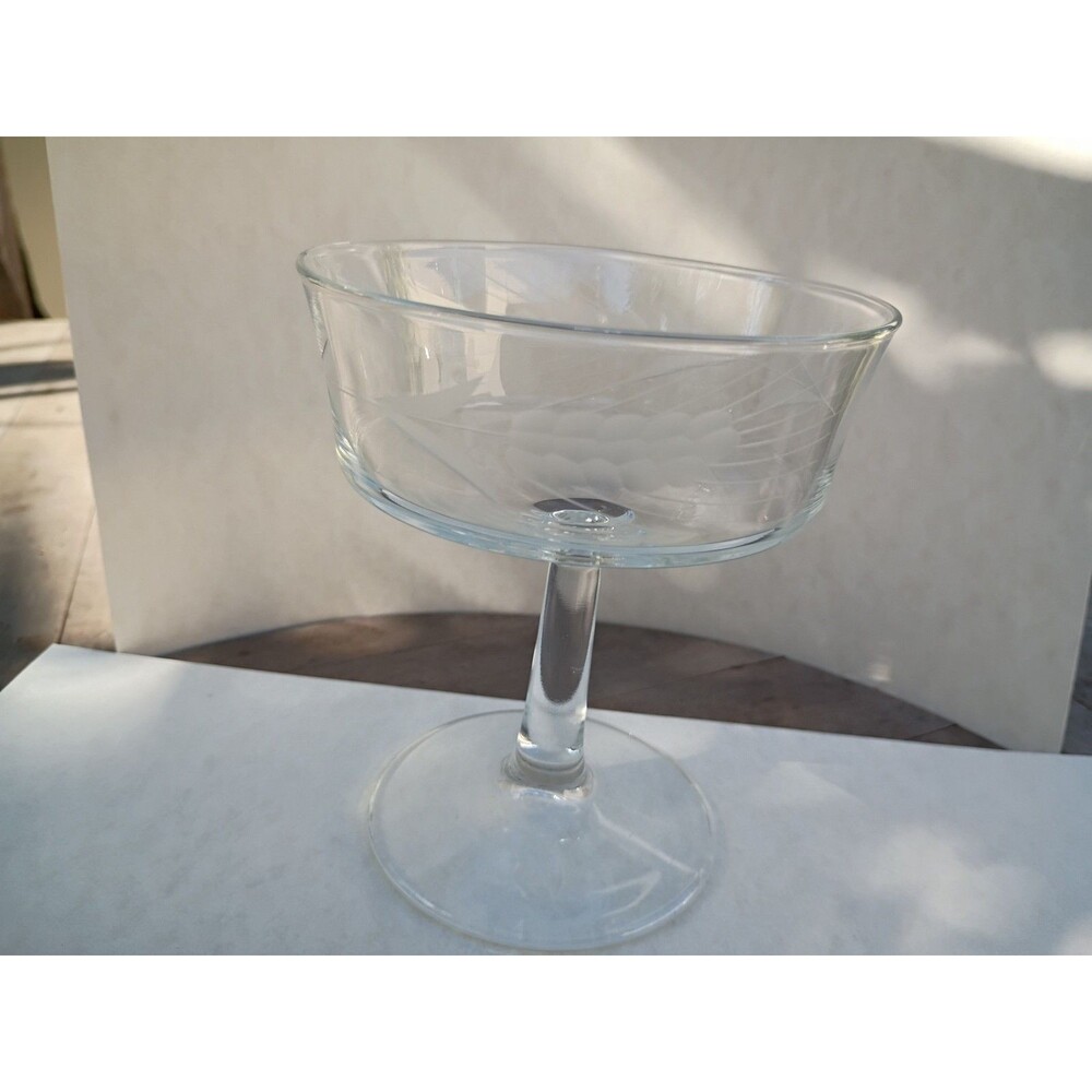 Vintage Etched Crystal Coupe Glass MCM Champagne 1940s Wheat Pattern